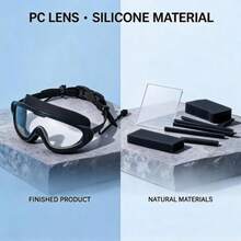 Large Frame Waterproof Anti-Fog Swimming Goggles With Anti-Lost Earplugs And Nose Clip, High Definition Protective Swim Eyewear Pool Accessory - Black - View 4