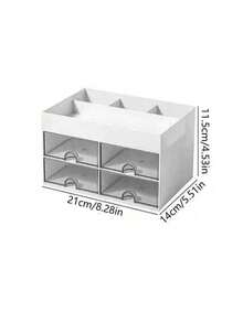 1 pieza Caja de almacenamiento para escritorio de oficina con 2/4 cajones, organizador de escritorio para papelería, estuche para lápices, contenedor para útiles escolares, soporte para bolígrafos, ideal para escritorio, maquillaje, oficina, hogar y regreso a la escuela - Blanco - Ver 7