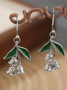 Vintage Lily Of The Valley Shaped Drop Earrings With French Ear Hooks, Decorated With Exquisite Enamel Flower Pattern, Charming Spring-Inspired Jewelry - Two-color - View 8