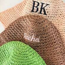 Personalisierter Stroh-Sonnenhut, Brauthut, Hochzeitshut, bestickter Strandhut, Sommer-Fischerhut, Junggesellinnenabschied-Geschenk, Brautjungfer-Geschenk, individuell gestalteter Fischerhut - Verschiedenfarbig - Übersicht 6