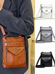 1pc Minimalist Soft PU Phone Bag, Small Crossbody Bag, Shoulder Bag, Messenger Bag, Phone Bag, Multi-Pocket Design, Versatile For School, Work, Commute, Daily Outings And More - Multicolor - View 3