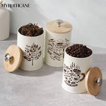 Myrothcane 3Pcs Vintage Cream Metal Canister Set With Bamboo Lids, Coffee Sugar Tea Printed Airtight Storage Jars, Farmhouse Kitchen Counter Dry Food Container Organizer - White - View 5