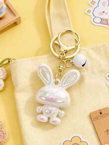 Lindo llavero de conejo de orejas largas de dibujos animados y colorido, colgante de figurita brillante, accesorio de campana femenina, dije para bolso, anillo creativo para llaves de coche, pequeño regalo - Multicolor - Ver 4