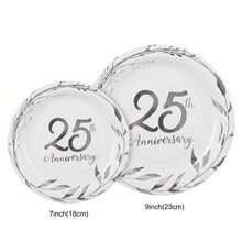 25th Birthday Party Supplies,24 PCS Cheers To 25 Years Disposable Party Plates With Silver Foil 7 Inch Paper Plates Dessert Plates And 9 Inch Paper Plates Dinner Plates For 25 Years Anniversary Party - 25 YEARS - View 1