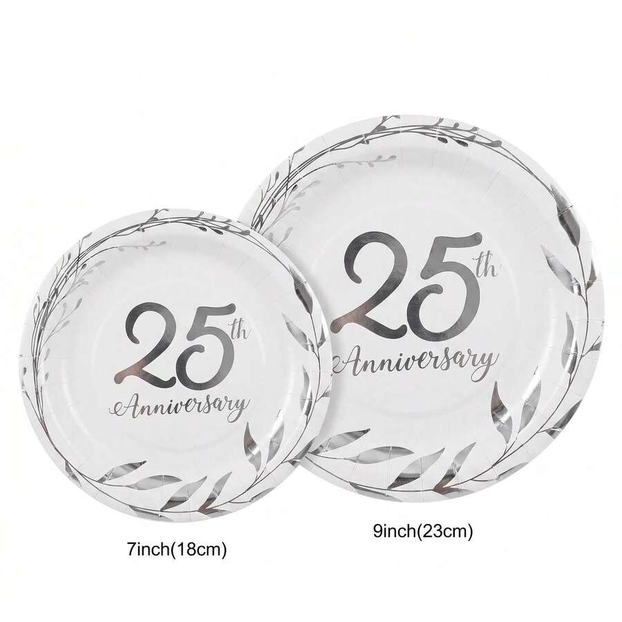 25th Birthday Party Supplies,24 PCS Cheers To 25 Years Disposable Party Plates With Silver Foil 7 Inch Paper Plates Dessert Plates And 9 Inch Paper Plates Dinner Plates For 25 Years Anniversary Party - 25 YEARS - View 1