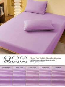 2/3pcs Solid Light Purple Fitted Sheet Set (1 Fitted Sheet + 2 Pillowcases), Mattress Protector, Mattress Cover, Bed Sheet Set, Soft And Breathable, Suitable For - Twin, Full, Queen, King, Fitted Sheet Depth Up To 11.8 Inches, Dorm Bedding, Back To School - Lilac Purple - View 5
