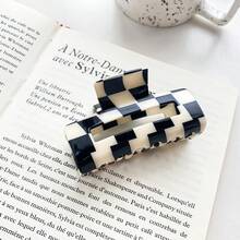 Plaid Print Hollow Hair Clip, Sturdy Hair Claw, Women's Vintage Hair Accessory, Suitable For Daily Casual Hairstyles And Updos - Black and White - View 1