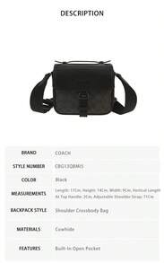 Coach Racer Series Men's Single Shoulder Crossbody Handbag With Old Pattern CBG13QBMI5 - 炭黑色/黑色CBG13QBMI5 - 查看 9