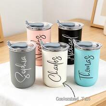 1pc Customized Stainless Steel Travel Mug, Double-Wall Vacuum Insulated Coffee Cup, Personalized Water Bottle, Customizable Name, Cold Drink Cup, Matte Finish, Personalized Teacher Gift, Insulated Tumbler - Multicolor - View 2