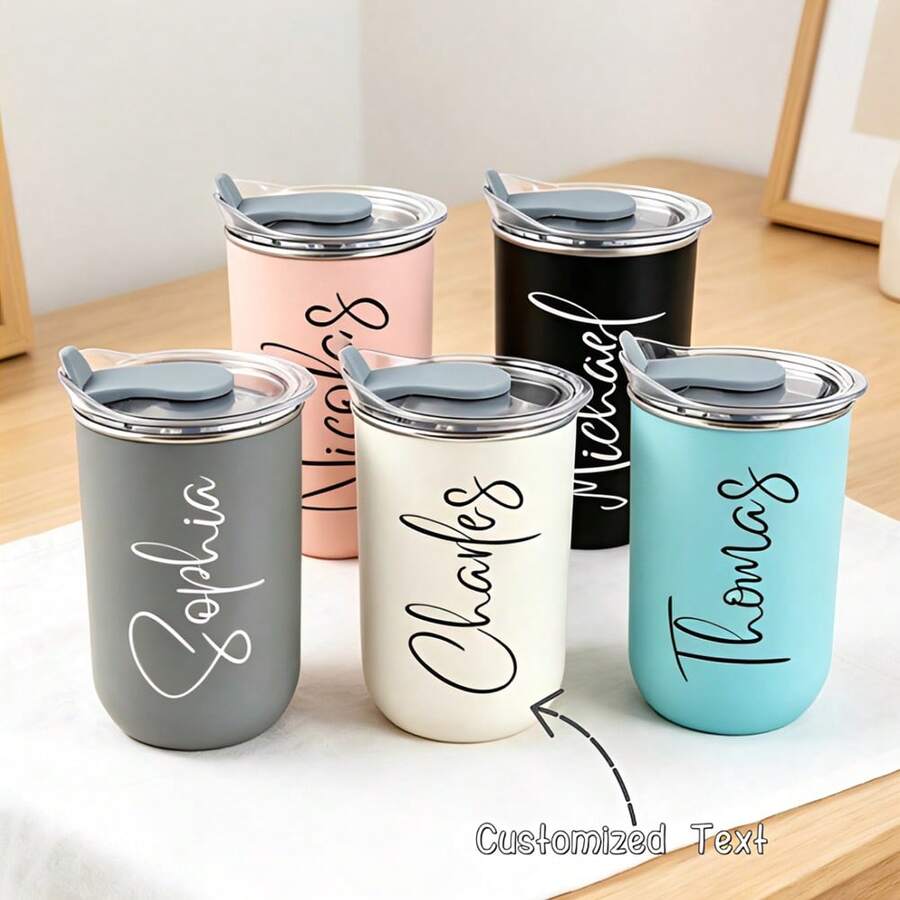 1pc Customized Stainless Steel Travel Mug, Double-Wall Vacuum Insulated Coffee Cup, Personalized Water Bottle, Customizable Name, Cold Drink Cup, Matte Finish, Personalized Teacher Gift, Insulated Tumbler