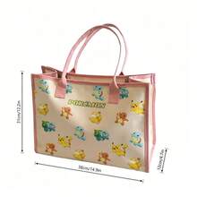 Miniso Pink Trim Off White All Over Print Pokemon Characters Canvas Tote Bag Women Cute Anime Casual Shopping Handbag - White - View 5