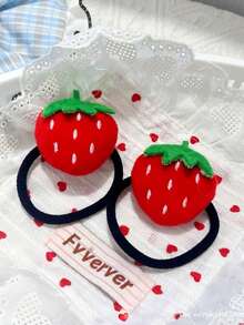4pcs Girls Cute Strawberry Hair Ties, Non-Damaging High Elasticity Daily Versatile Hair Accessories - Multicolor - View 10