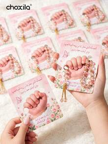 choxila 1 st välkomstkort till nyfödd med pärlor, blå/rosa könsset, elegant minnesgåva, lämplig för babyshower, gästgåva och speciellt födelsefirande - Nyfödda gratulationskort - Visa 4