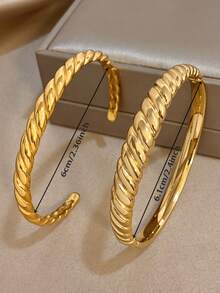 1Pc/Set Classic Gold Plated Textured Braided Open Stainless Steel Bangle Bracelet Set,For Women,Daily/Boho/Party/Wedding,Mom Gifts,Valentine Birthday - Multicolor - View 6