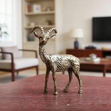 Vintage Brass Small Goat Figurine, Lucky Antelope Home Decor, Solid Antelope Goat Antique Ornament, Desktop Tea Pet Craft Decoration, Desktop Auspicious Mascot Decor, Suitable For Desk And Home Decoration - Brass - View 1