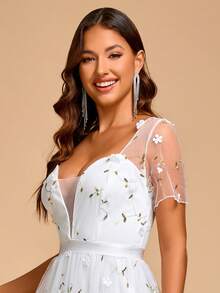 Elasola Women's Elegant Romantic Heart Neckline Short Sleeve Evening Gown White - White - View 2