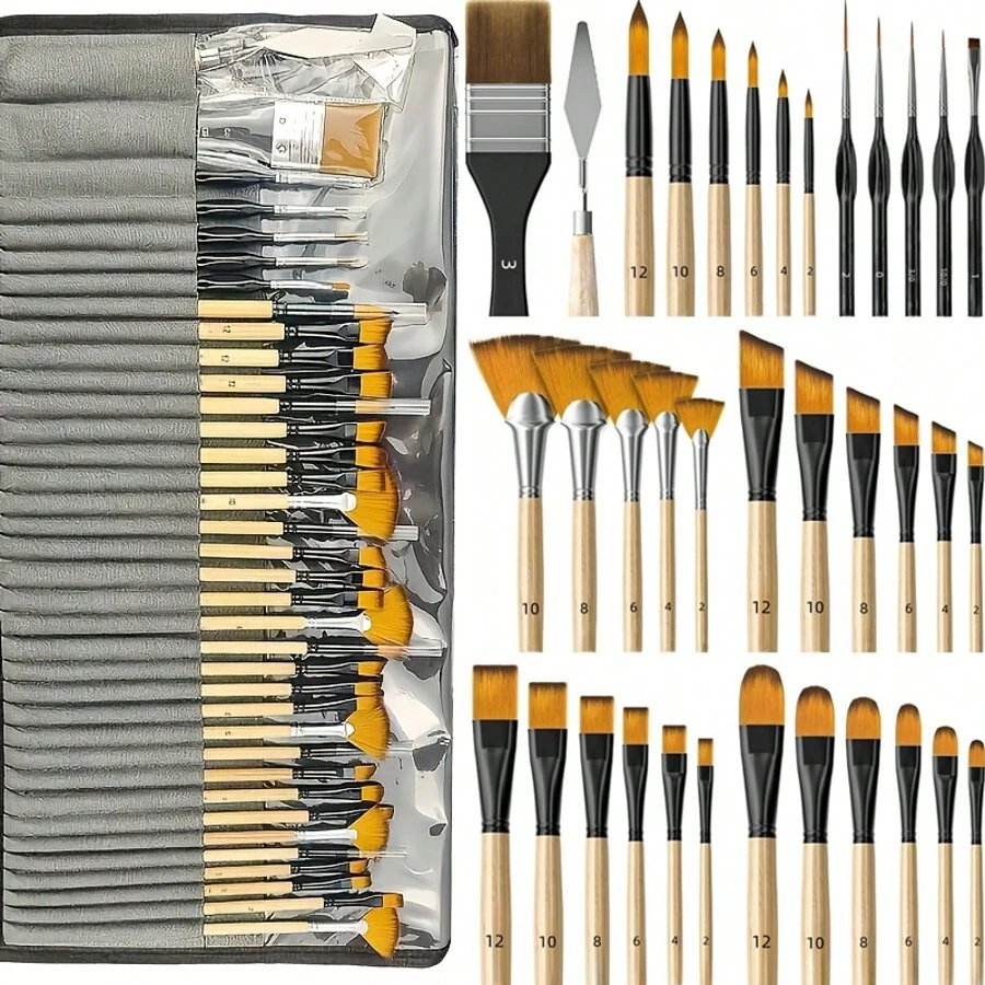 Dom Delfim 35支畫筆 + 1個刷具收納袋 + 1個調色盤刀 - 灰色