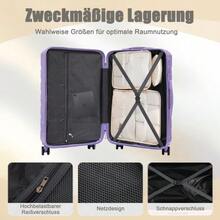 مجموعة حقائب سفر دوارة من 4 قطع من مادة ABS بمقاسات 14"/19"/24"/28" – أحجام كبيرة ومتوسطة مع مقابض جانبية وخطافات تعليق وأقدام واقية – قفل مدمج برقم سري وحقيبة مستحضرات تجميل بمقاس 14" - الأرجواني - مشاهدة 10