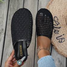 Women's Mesh Round Toe Flat Slide Sandals, Summer Beach Vacation Anti-Slip Slippers - Black - View 8