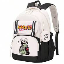 Miniso Sac à dos quotidien Naruto Kakashi noir et blanc en deux pièces, grande taille, avec porte-monnaie feuille, parfait pour les amateurs d'anime, les trajets quotidiens, les promenades en plein air et le shopping - Couleur 1 - Voir 6