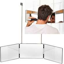 3 Way Mirror For Hair Cutting,360 Trifold Mirror With Height Adjustable Telescoping Hooks,And 5X Magnification,For Makeup, Hair Styling. - Black - View 8