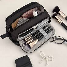 [Cosmetic Bag]Solid Color 3-Layer Fashionable Portable Travel Makeup Organizer Bag With Compartments - Multicolor - View 11