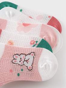 5 Pairs Summer Kids Thin Breathable Mesh Socks, Cute Cartoon Rabbit & Flower Baby Socks, Girls Short Socks - Multicolor - View 7