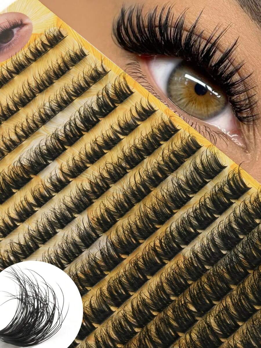 156 Clusters DD Curl Fluffy Cross-Clustered False Eyelashes, Soft Reusable Single Cluster False Eyelashes, Voluminous Lightweight DIY Home Eyelash Clusters, Comfortable Thin Stem Daily Wear, Natural Voluminous Self-Applied Eyelashes, Suitable For Doll Eye Makeup - DD - View 1