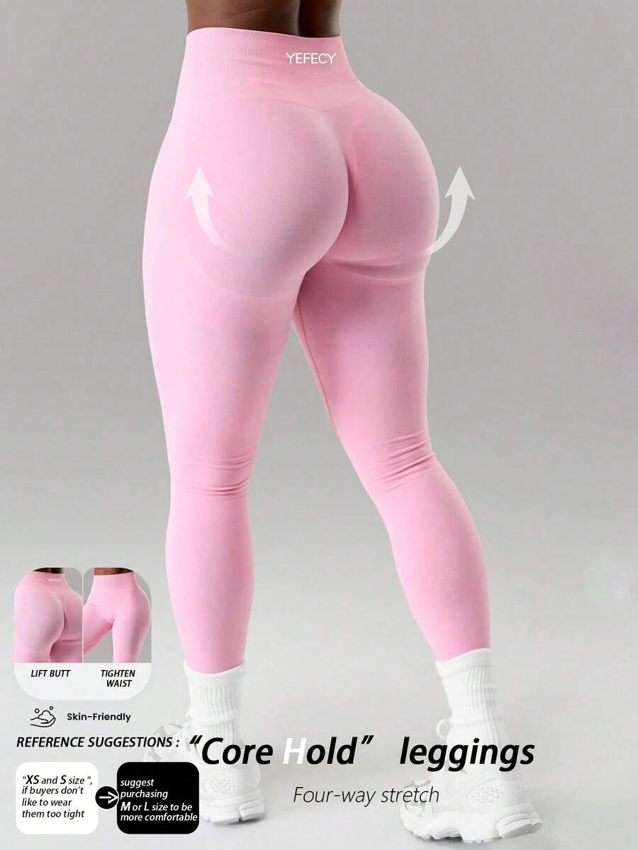 Yefecy Quần legging thể thao nữ không đường may, co giãn, có thiết kế nhún bèo, cạp trung, ôm bụng, nâng đỡ vùng bụng, thích hợp cho yoga và thể thao.