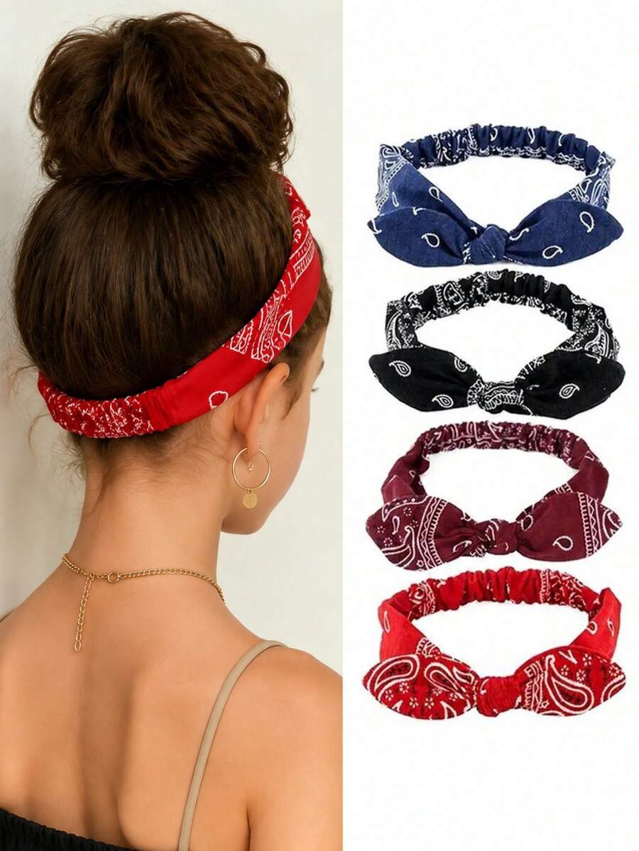 3/1pc Boho Style Rabbit Ear Knotted Elastic Headband, Suitable For Beach, Daily Sports Or Headwear - Multicolor - View 1