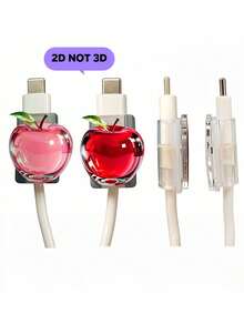 4/1pc 2D Flat Design Exquisite Pink Apple Pattern Data Cable Protector, Scratch-Resistant Type-C/Phone Charging Cable Protection Accessory, Fashionable Durable Fun Design, Sturdy Plastic Material - Multicolor - View 7