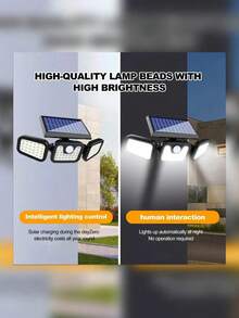 LED太陽能戶外燈 3頭感應壁燈 74顆LED晶片 270°廣角照明 3種模式 適用於花園、院子、街道、車庫、露台、門廊照明 太陽能供電 74LED壁燈 - FL1725 - 查看 10