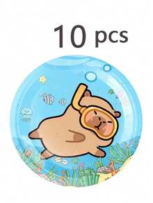 50pcs Cute Cartoon Summer Blue Swimming Capybara Dolphin Theme Party Supplies Set - Cute Plate & Paper Cup Napkins, Birthday Party Supplies, Baby Baptism, Festival Party Supplies, Friends' Party And Theme Celebration Party Decoration Essential Items - A - View 11
