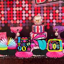 12 bucăți decorațiuni de masă din hârtie retro anii '90, tip fagure, decorațiuni de masă pentru petrecere anii '90, accesorii pentru petrecere Back To 90s, accesorii retro anii '90 pentru petrecere de zi de naștere și botez, centru de masă pentru petrecere - Vizualizare 4