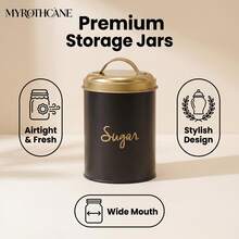 Myrothcane 3pcs Black Gold Tea Coffee Sugar Canister Set, Stainless Steel Airtight Storage Jars With Golden Lids, Modern Kitchen Counter Storage Container - Gold - View 6