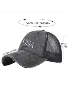 Damen Retro Distressed High Ponytail Bedruckte "USA" Baseballkappe, klassische verstellbare Mütze, geeignet für alltägliche Freizeitkleidung, Feiertage, Partys, Einkaufen - Verschiedenfarbig - Übersicht 2