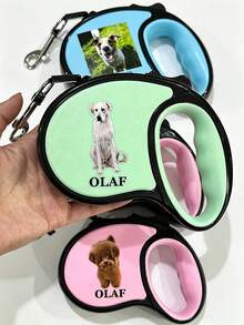 Customizable Retractable Dog Leash With Personalized Name And Photo, Customized Pet Gift, Personalized Dog Walking Accessory, Durable ABS Material, Anti-Tangle, Suitable For Small Dogs, Medium Dogs And Cats, Bright Colors, Customized Personalized Gift For Pet Lovers - Multicolor - View 1