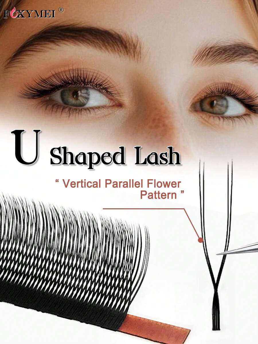 12 Rows U-Shaped 2D UU Eyelash Extensions C/D/LU(M) Curl U-Shaped Parallel Flower Lashes 8-15mm Double Pointed Flower Cluster Lashes Natural False Eyelashes Pre-Made Dense Eyelash Fan High-Quality Material Lighter And Softer For Makeup - D - 查看 1
