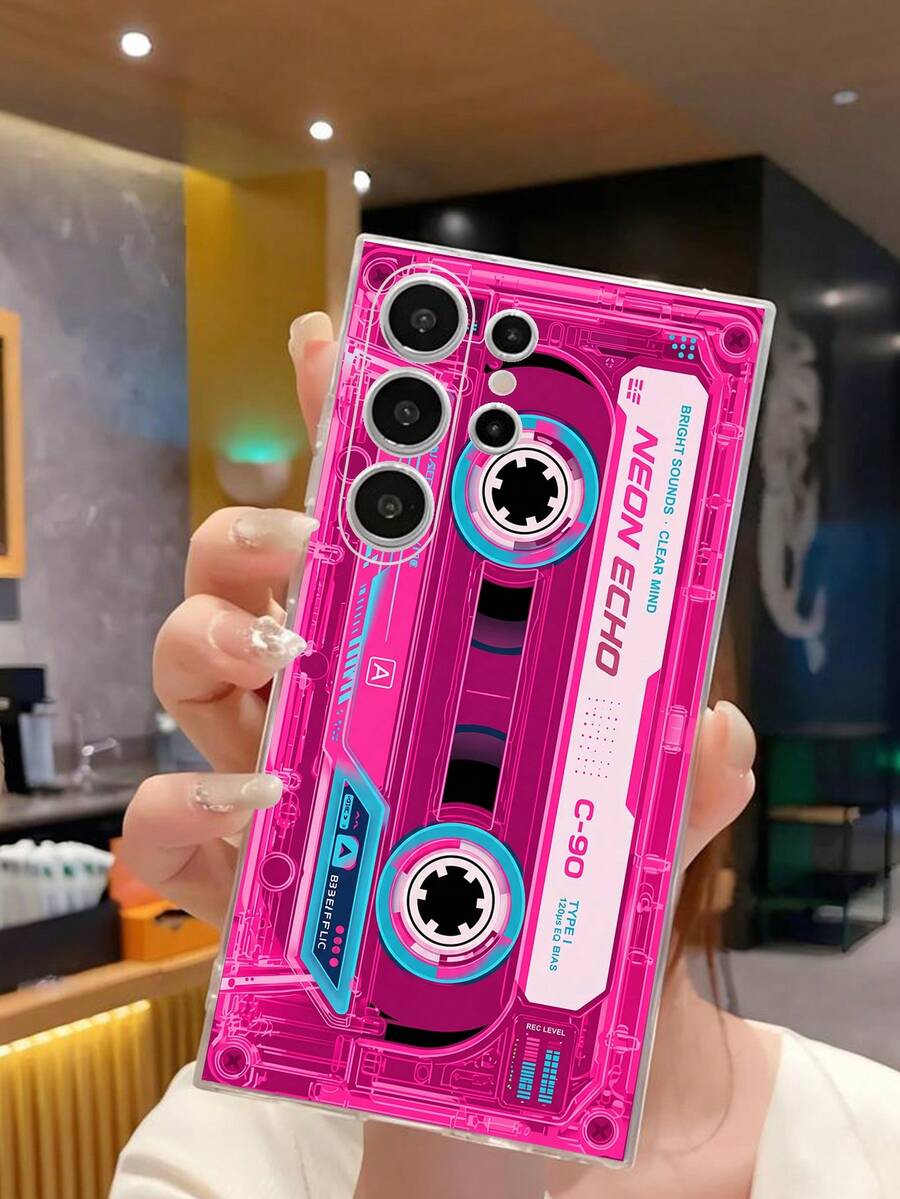 1件裝時尚粉色卡帶造型手機殼 透明軟質保護套,適用於 Galaxy A04e/12/A13/A14/A34/A50/A52/A53/A54/S21/S22/S23/S24/S25/S25Ultra - 無色 - 查看 1