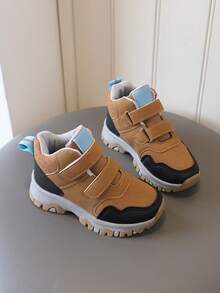 1 Pair Unisex Mid-Top Kids Boots, Anti-Slip Wear-Resistant Comfortable Versatile Dual Hook & Loop Mid-Top Sports Shoes, Easy On/Off, Suitable For Autumn/Winter - Khaki - View 5