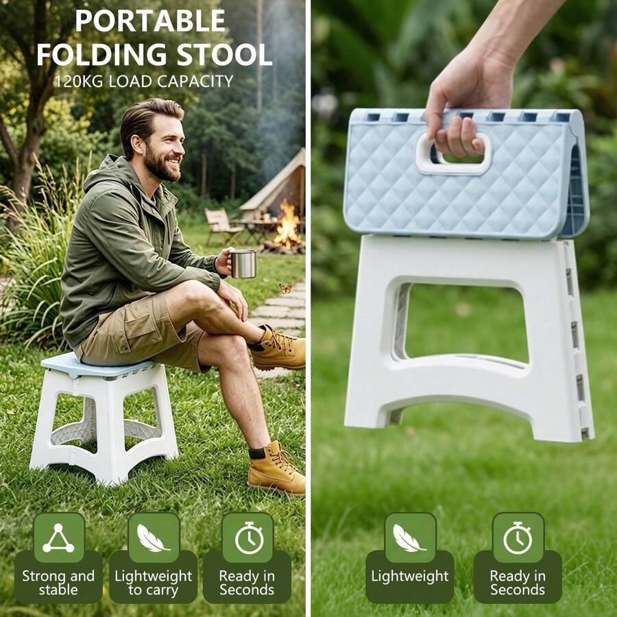 Enlarged Size Household Folding Step Stool - (1pc) Non-Slip Surface Step Stool, Multiple Sizes Available, Load Capacity Up To 310 LBS - Sturdy & Lightweight ABS Plastic Folding Step Stool, Suitable For Kitchen, Bedroom, Bathroom And Living Room - Blue - View 1