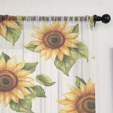 2 peças de cortinas transparentes com folha de girassol, madeira branca, estilo campestre fresco, cortinas transparentes estampadas para decoração de casa, telas elegantes para janela, adequadas para cozinha, café, sala de estar, sala de jantar ou decoração de local de casamento - Multicolorido - Ver 9