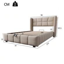 Upholstered Bed 140 X 200 Cm, Headboard, Sprung Base With Pneumatic Storage System, Linen Bed Frame, Suitable For Adults And Teenagers, Beige - 米色 - 查看 6