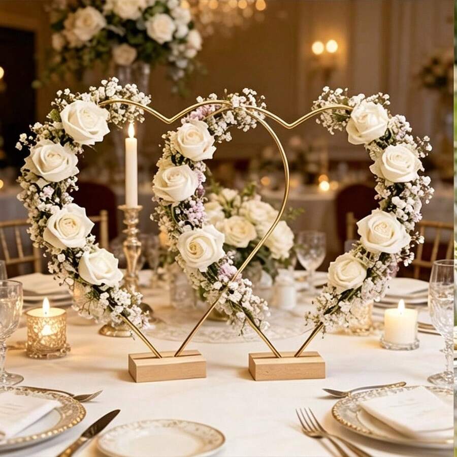 1pc Gold Metal Hoop Wreath Table Centerpiece - Dreamcatcher Christmas Decor With Wood Base, Rustic Wedding Ornament For Dining Table - A - View 1