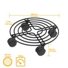 Juego de 2 carros metálicos para plantas de 30 cm – Soporte resistente para macetas con ruedas giratorias de 360° y freno bloqueable, carrito de hierro con ruedas para plantas, ideal para interiores, balcones y jardines, color negro. - Redonda de 30 cm - Ver 12