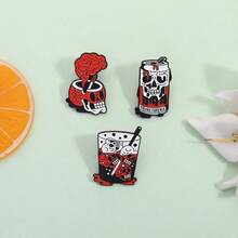 Gothic Skull Beverage Enamel Brooch, Eerie Dripping Blood Soda Can, Whiskey Glass, Brain-Shaped Skull Ashtray Badge, Punk Dark Style Backpack Accessory Gift - Multicolor - View 8