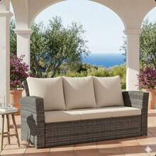 67.7" All-Weather Wicker 3-Seat Patio Sofa With Thick Biege Cushions & Black Frame-XY308118 - Multicolor - View 9
