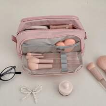 [Cosmetic Bag]Solid Color 3-Layer Fashionable Portable Travel Makeup Organizer Bag With Compartments - Multicolor - View 3