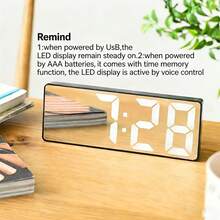 【1個】クリエイティブ ミラー デジタル アラーム時計| LEDディスプレイ、温度、時間、日付表示、USB電源、静音、ポータブル、自宅やオフィスに最適、クリスマスやバレンタインデーのギフトに最適 - ブラックシェルホワイトランプ - チェックする 6