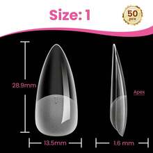 Beetles 50片裝 Tipex Lite 假指甲片，中長款尖頭全包覆式內建頂峰甲片，適用於扁平與自然甲床的接甲延長片 - 查看 8